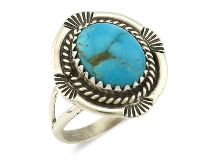 Navajo Ring .925 Silver Nevada Turquoise Native American Artist C.1980's