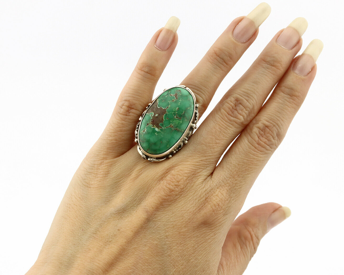 Navajo Ring .925 Silver Natural Green Turquoise Native Artist C.80's
