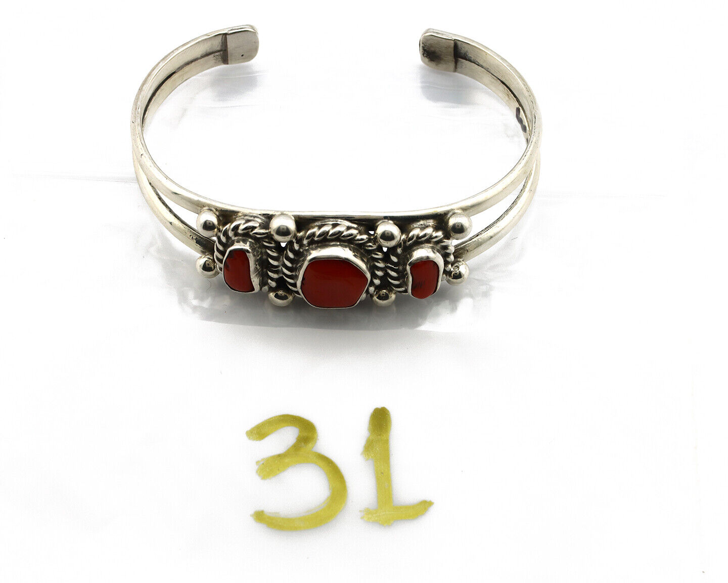 Navajo Red Coral Bracelet .925 Silver Native American Artist 80's