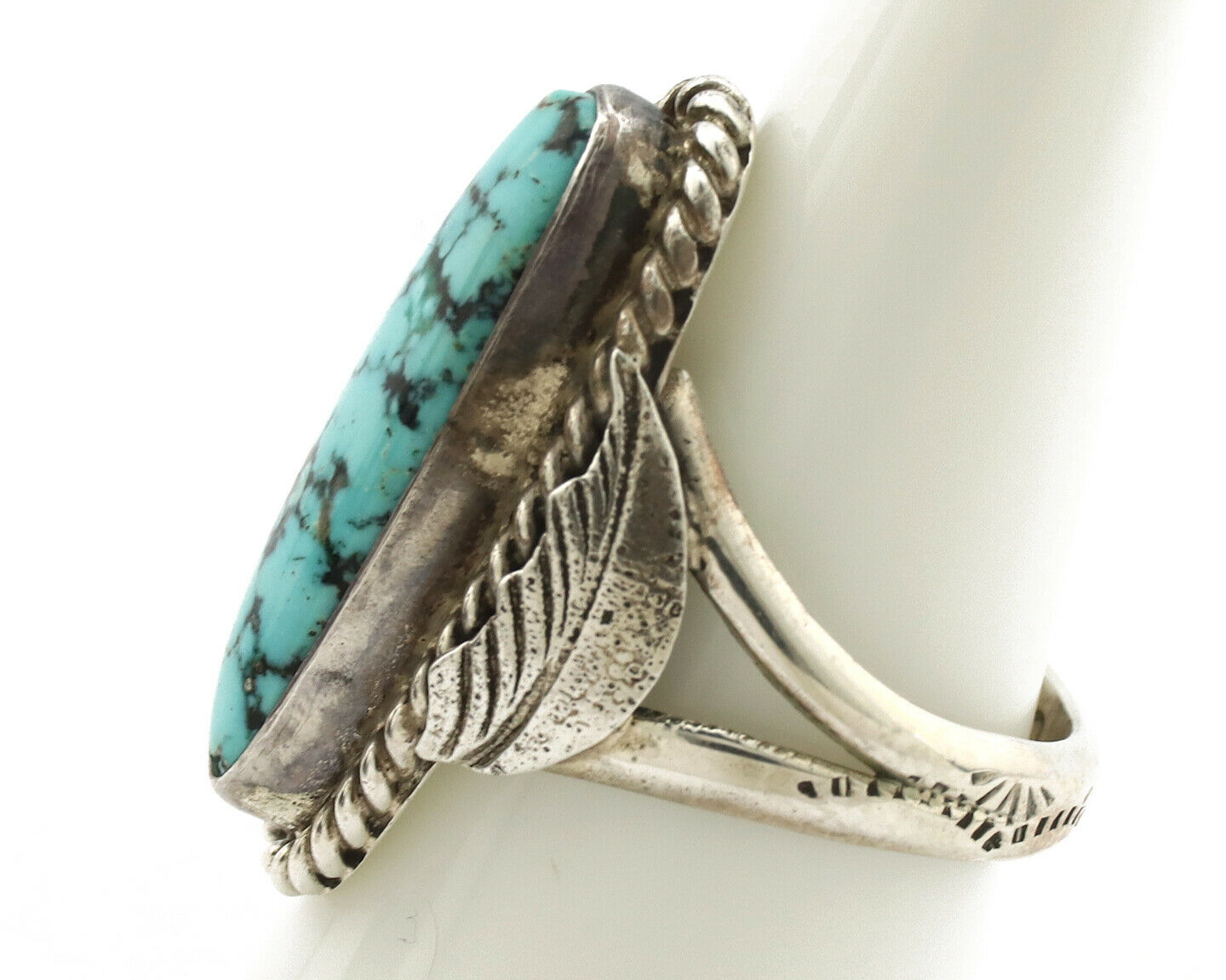 Navajo Ring .925 Silver Blue Spiderweb Turquoise Signed Fred Guerrero C.1980's