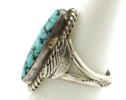 Navajo Ring .925 Silver Blue Spiderweb Turquoise Signed Fred Guerrero C.1980's