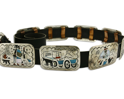 Navajo Concho Belt .925 Silver Inlaid Signed Artist Benson Boyd C.80's