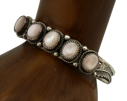 Women's Navajo Bracelet 925 Silver Natural Pink Mussel Native American C.80's