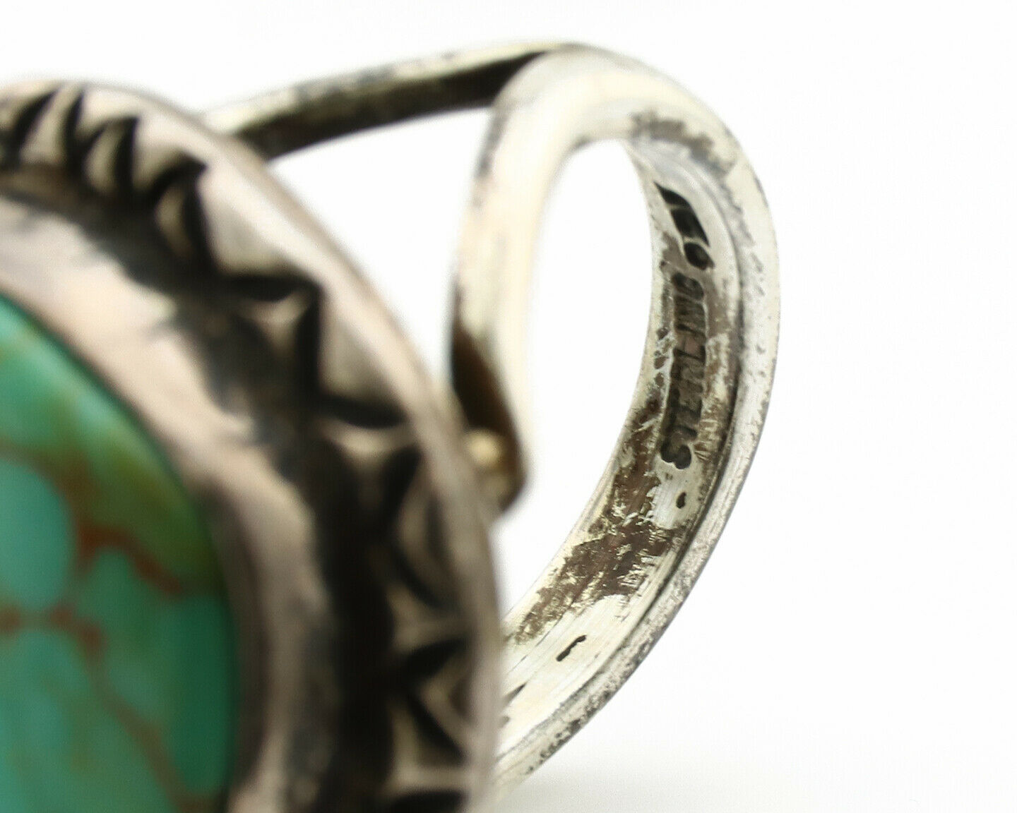 Navajo Ring .925 Silver Kingman Turquoise Artist Signed Gecko C.1980's