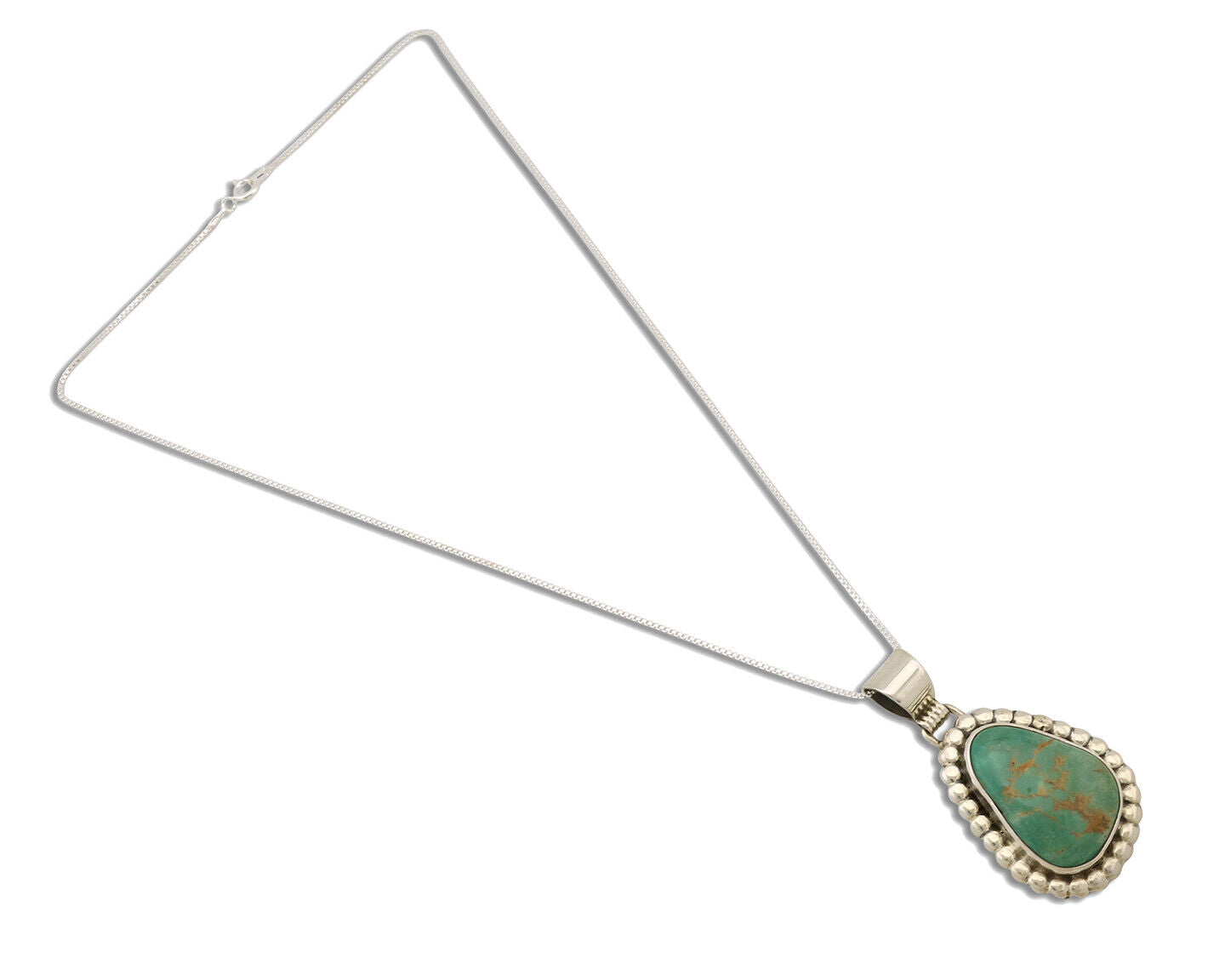 Navajo Necklace .925 Silver Kingman Turquoise Signed Native C.1980's