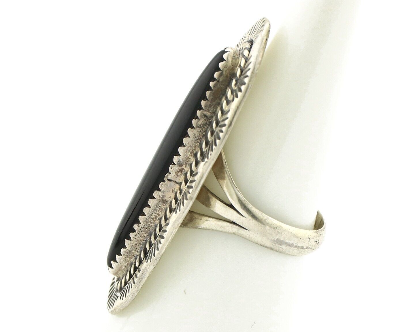 Navajo Ring 925 Silver Natural Mined Onyx Artist Signed UY C.80's