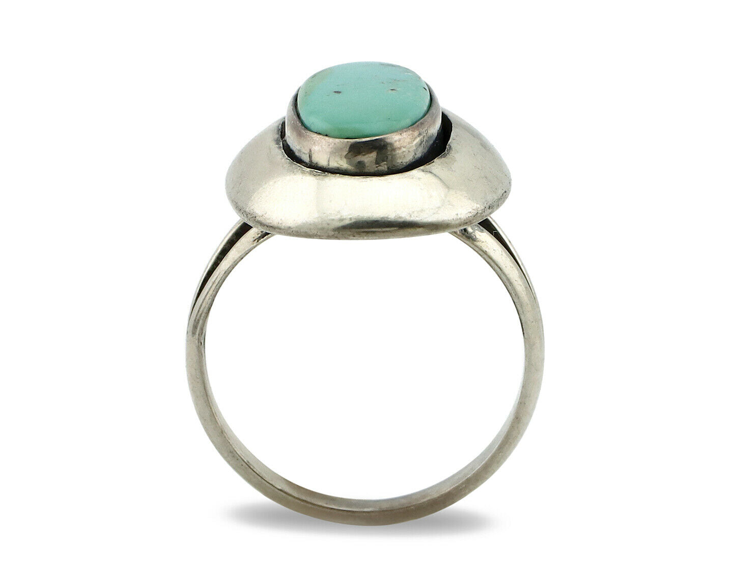 Navajo Shadow Box Ring .925 Silver Kingman Turquoise Signed M Montoya C80s