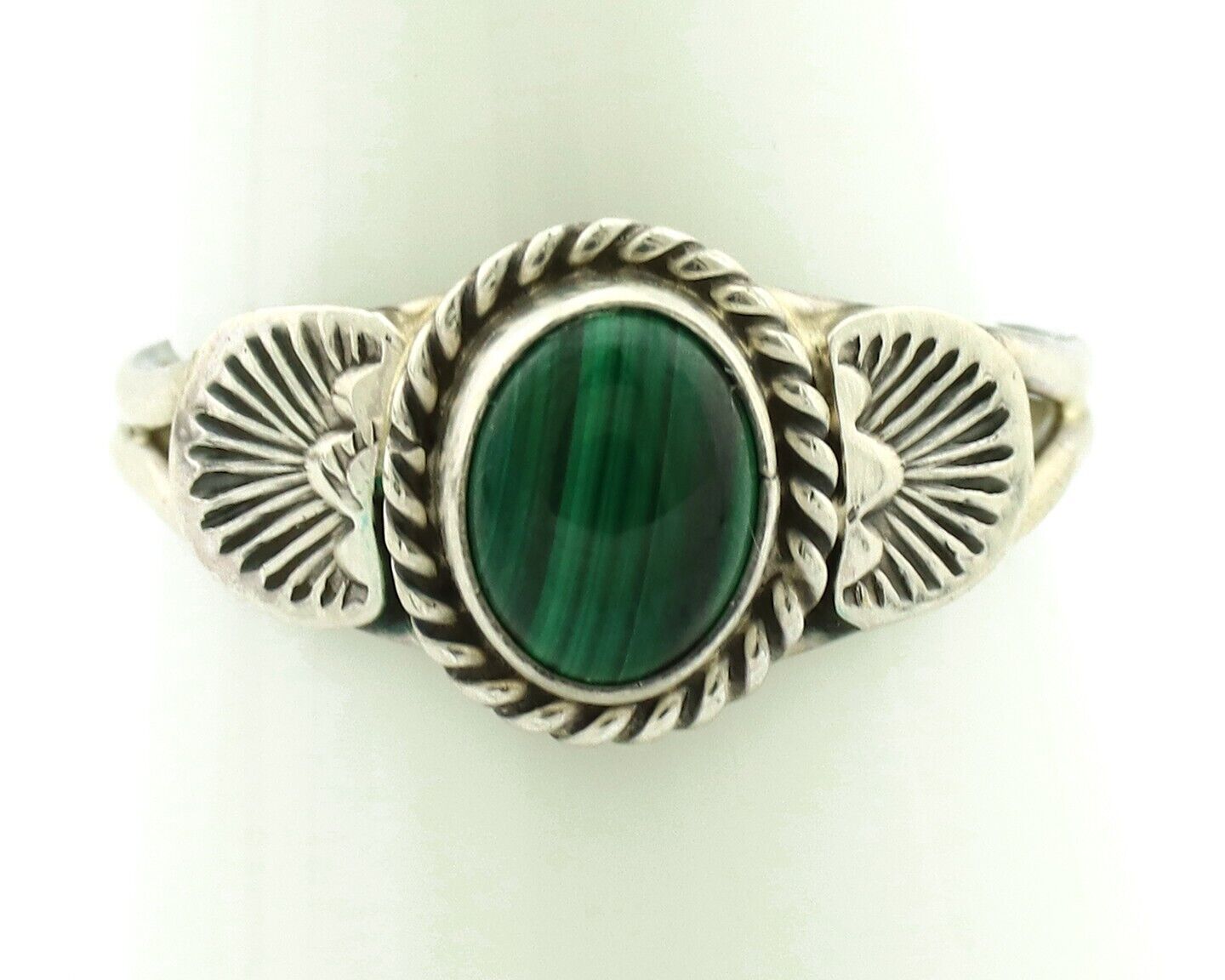Navajo Ring 925 Silver Natural Mined Malachite Native American Artist C.80's