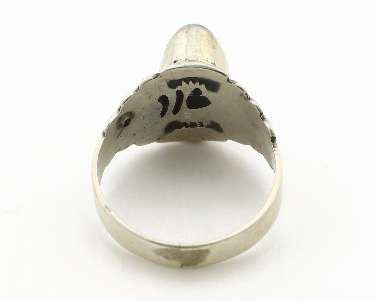 Navajo Ring .925 Silver Kingman Turquoise Artist Signed Apache C.80's