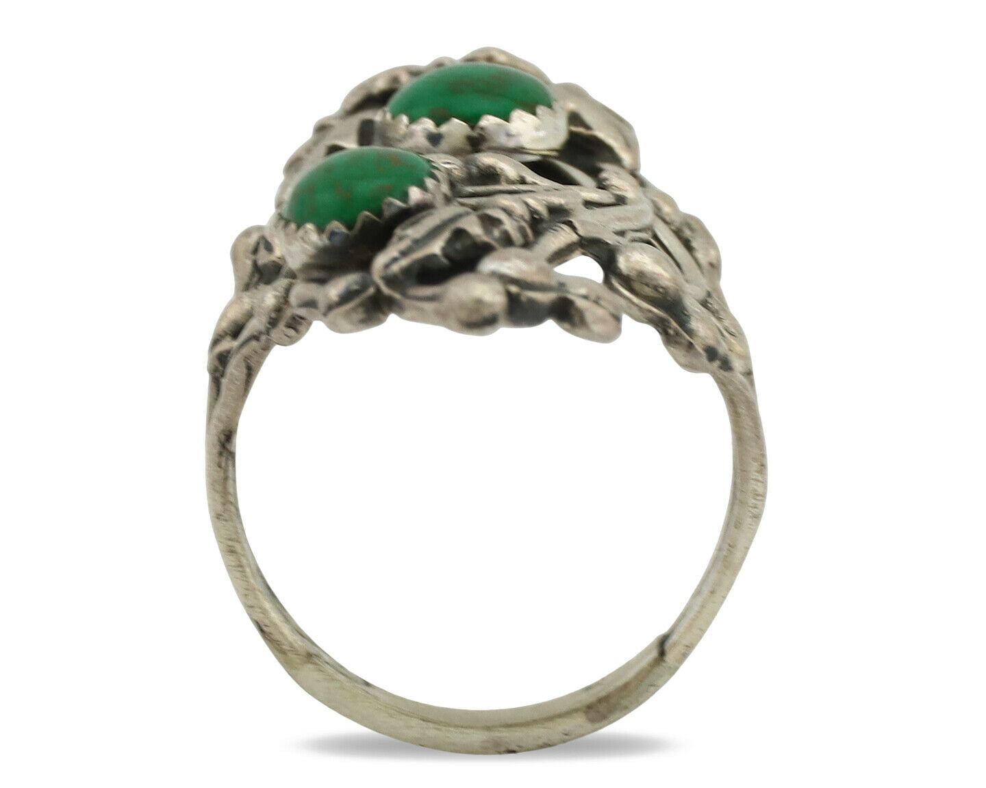 Navajo Ring .925 Silver Green Southwest Turquoise Signed Prairie Fire C.80's
