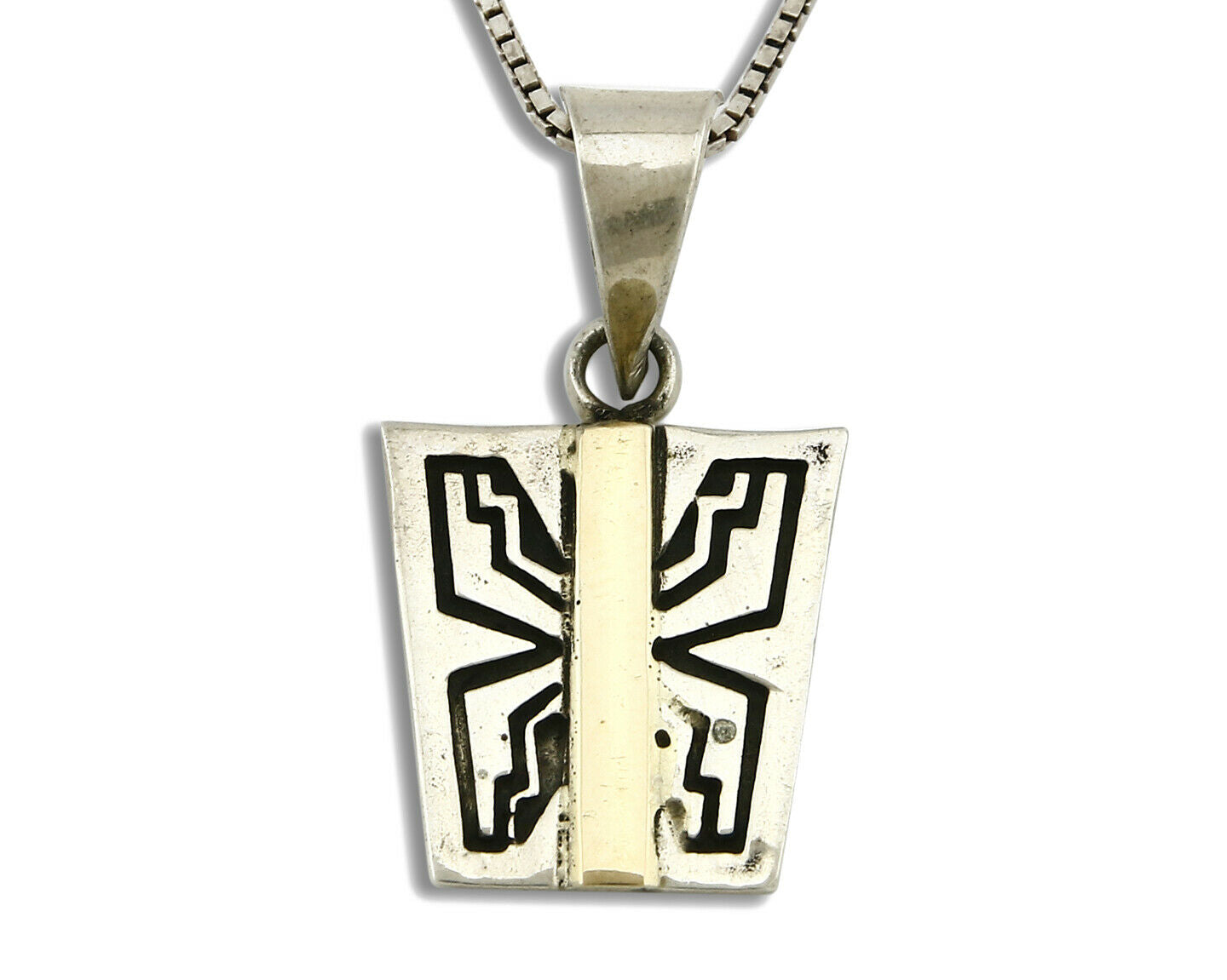 Women's Navajo Necklace .925 Silver & 14k SOLID Gold Artist C.80's Butterfly