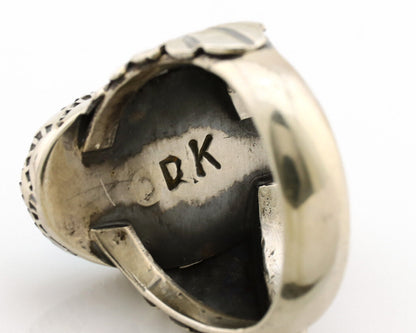 Navajo Ring .925 Silver Sleeping Beauty Turquoise Artist Signed DK C.80's