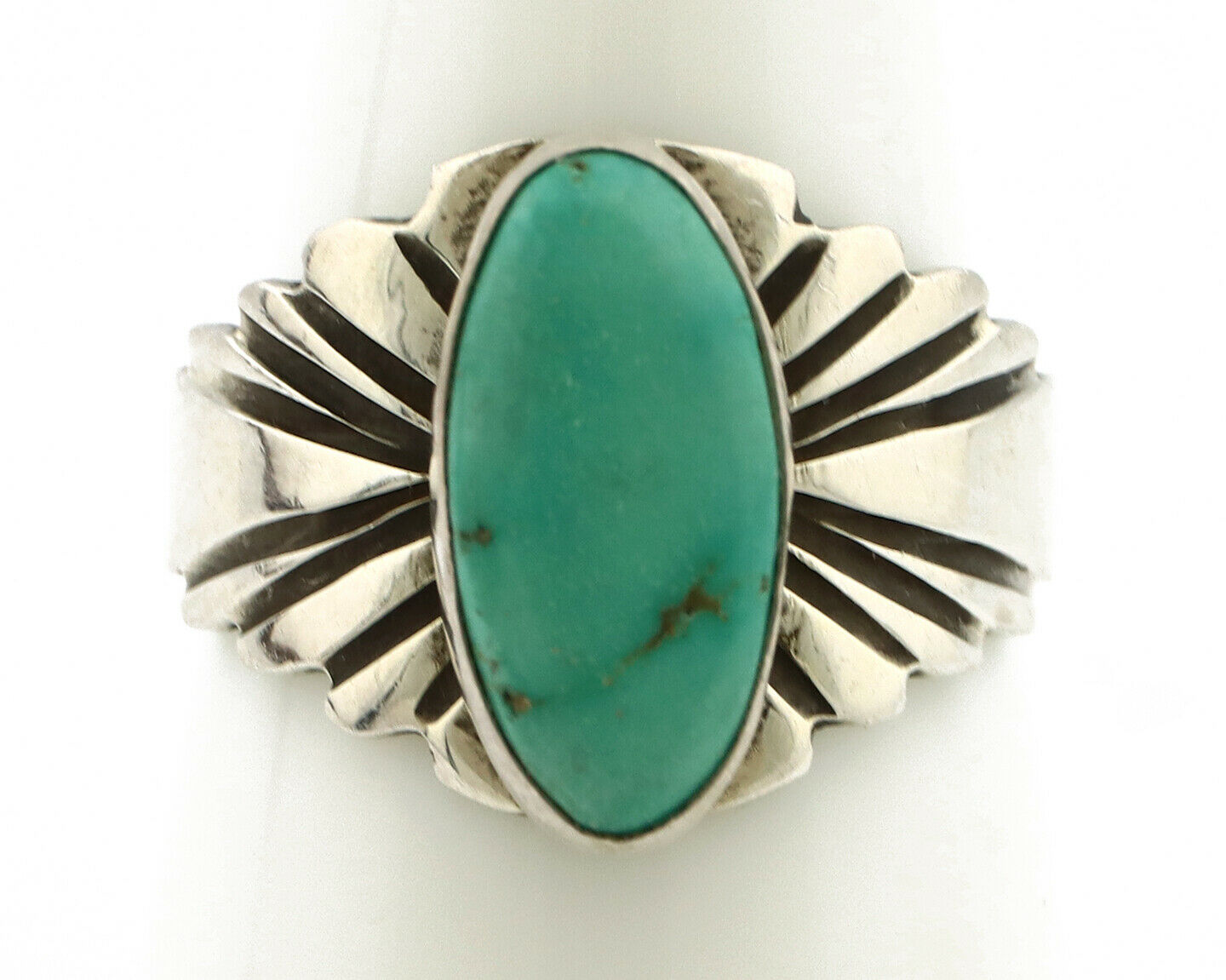 Navajo Ring .925 Silver Kingman Turquoise Artist Signed Apache C.80's