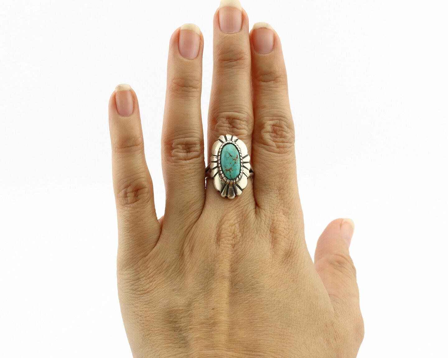 Navajo Ring .925 Silver Natural Mined Turquoise Artist Signed M Montoya C.80's