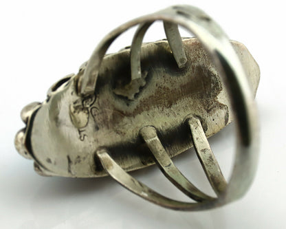 Navajo Ring .925 Silver Natural Blue Turquoise Artist Signed SC C.80's