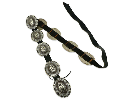 Navajo Concho Belt .925 Silver Hand Stamped Artist Signed TC C.80's