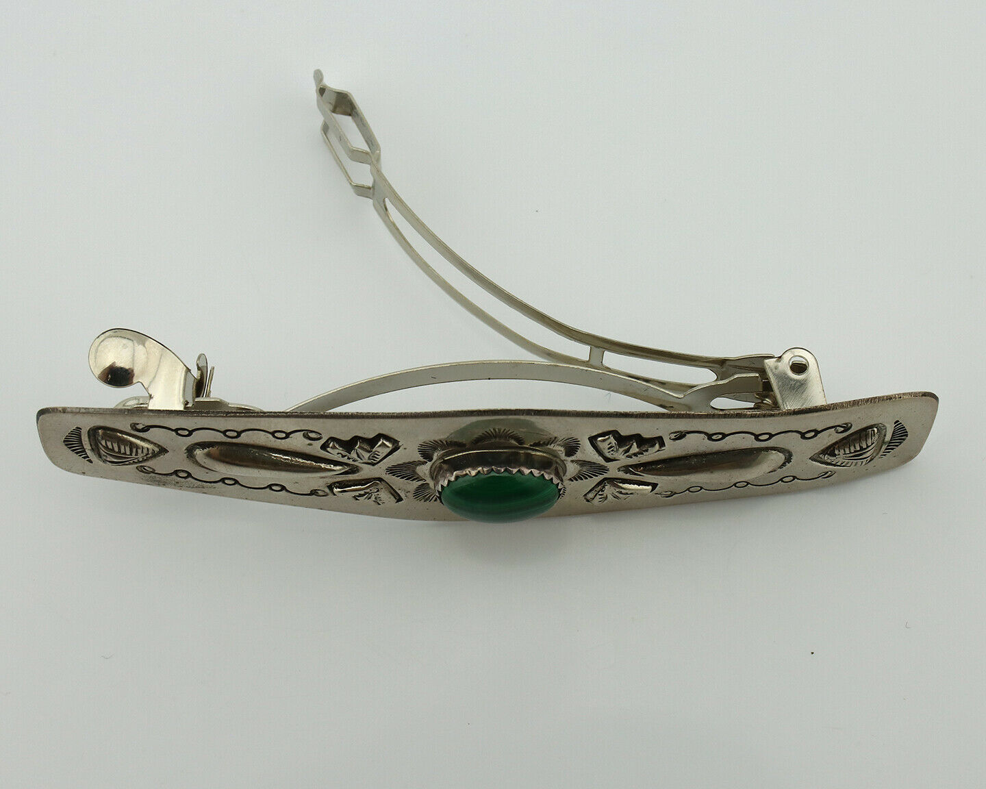 Women's Navajo Hair Clip .925 Silver Malachite Artist Signed LS C.80's