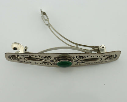 Women's Navajo Hair Clip .925 Silver Malachite Artist Signed LS C.80's