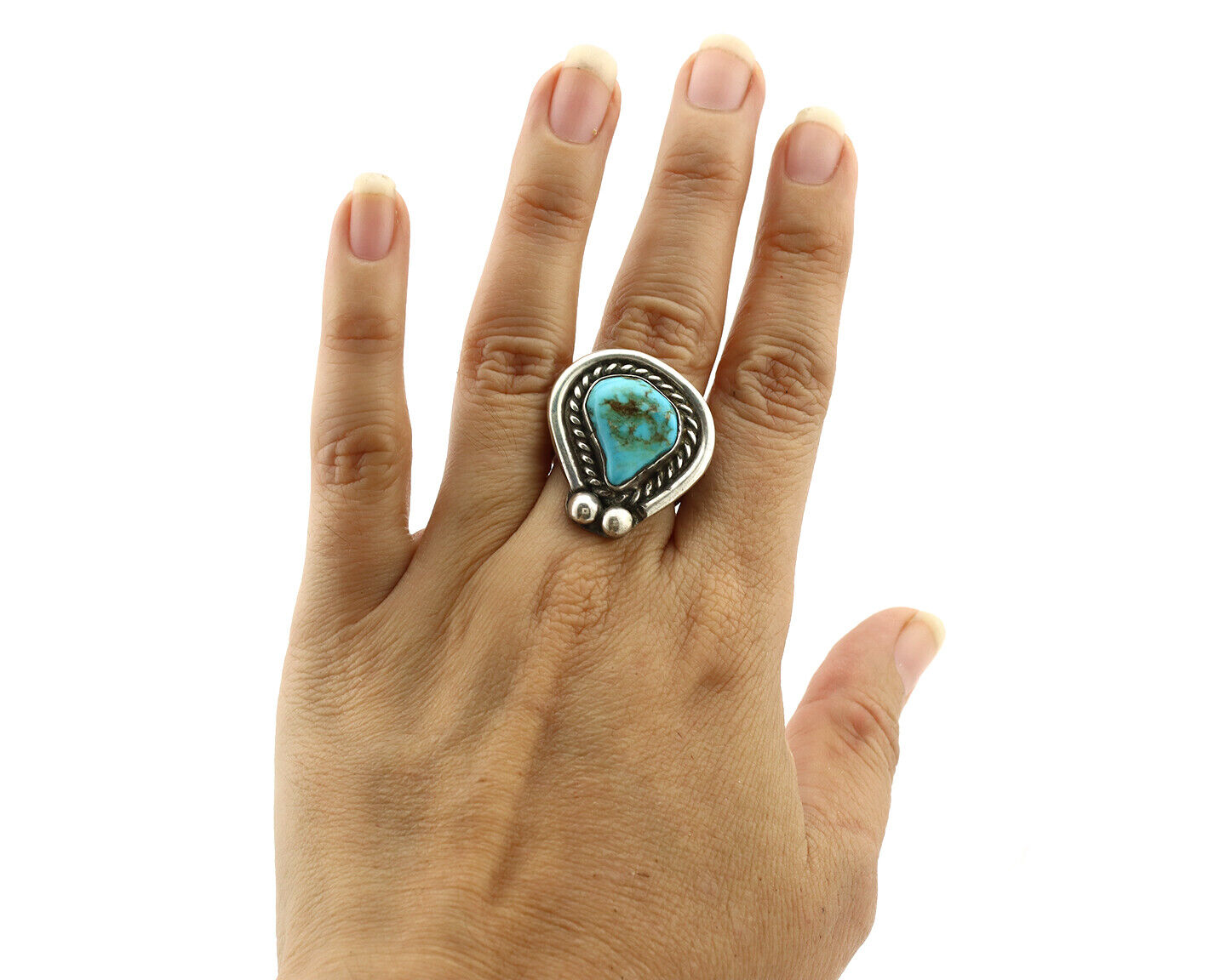 Navajo Ring 925 Silver Natural Blue Turquoise Native American Artist C.1980's