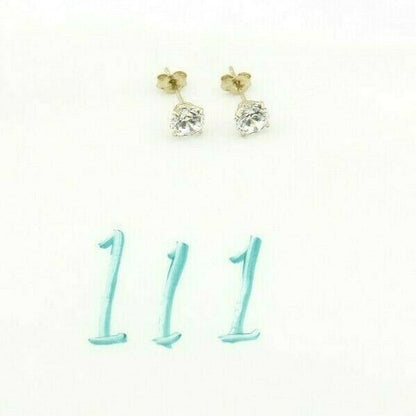 SOLID 14k Yellow Gold 5.0mm Wide Top Grade CZ Pushback Stud Earrings