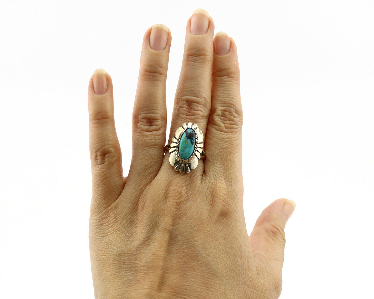 Navajo Ring .925 Silver Arizona Turquoise Signed M Montoya C.80's