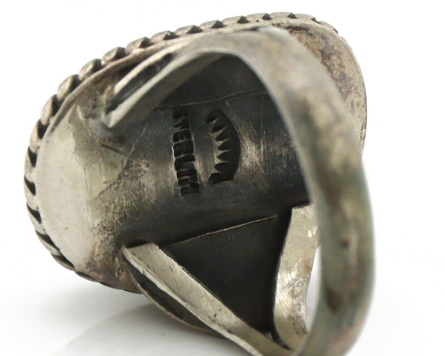 Navajo Ring .925 Silver Manassas Turquoise Native Artist Signed C.80's