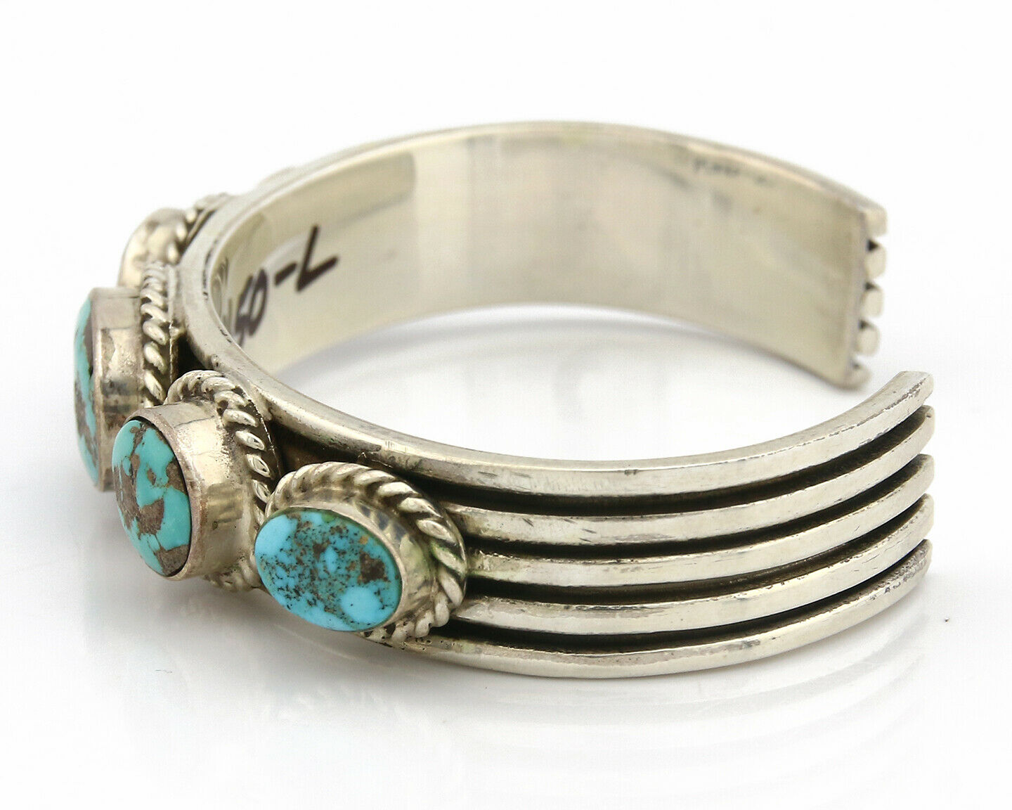 Navajo Bracelet .925 Silver Morenci Turquoise Cuff Artist Signed PC C.80's