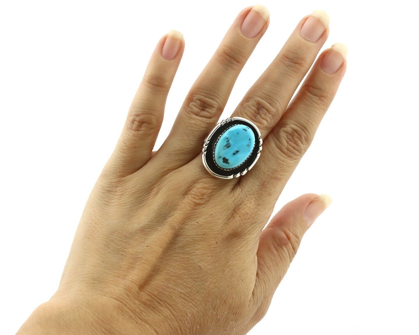 Navajo Ring .925 Silver Blue Turquoise Native American Artist C.80's