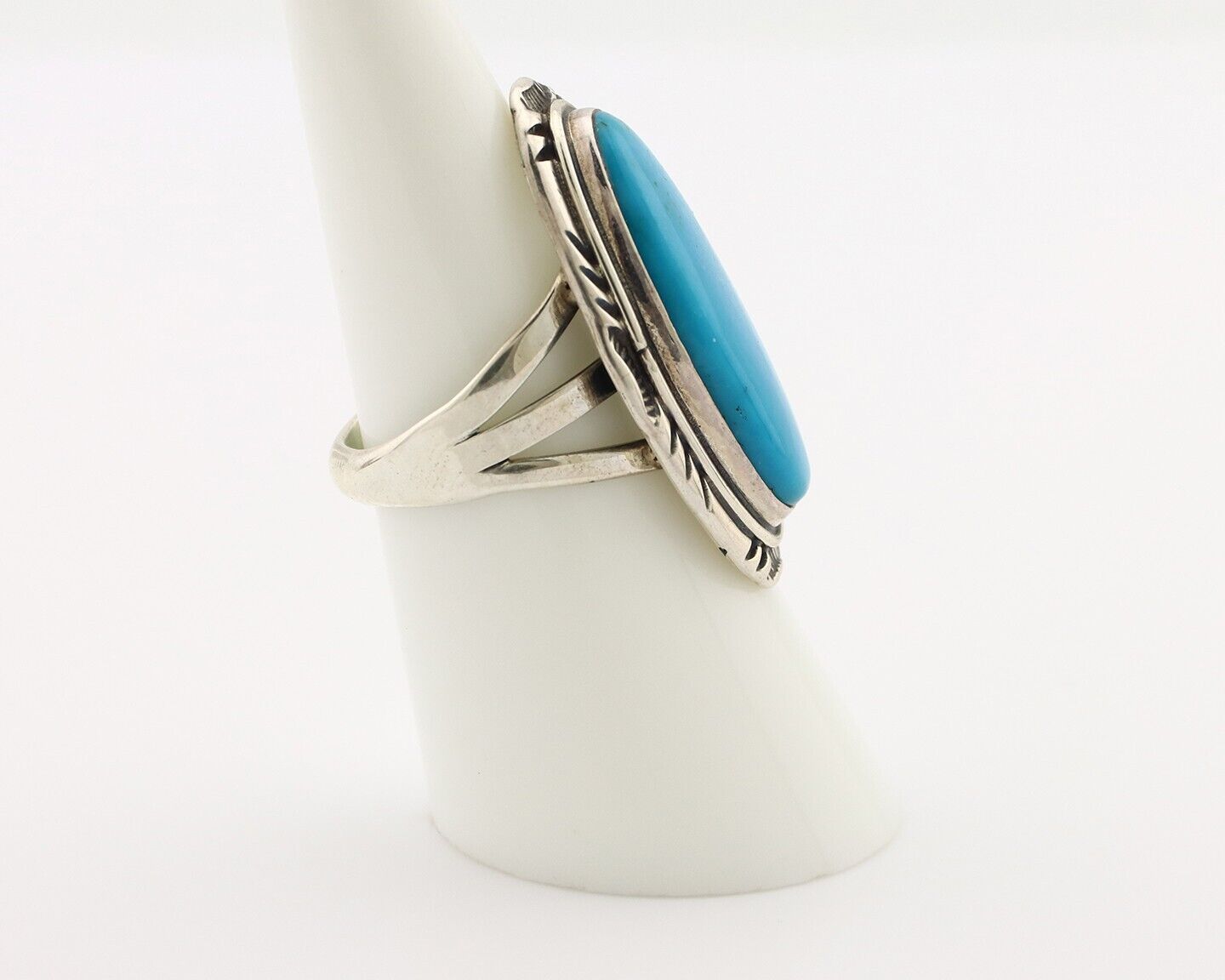 Navajo Ring 925 Silver Blue Gem Turquoise Native American Artist C.80's