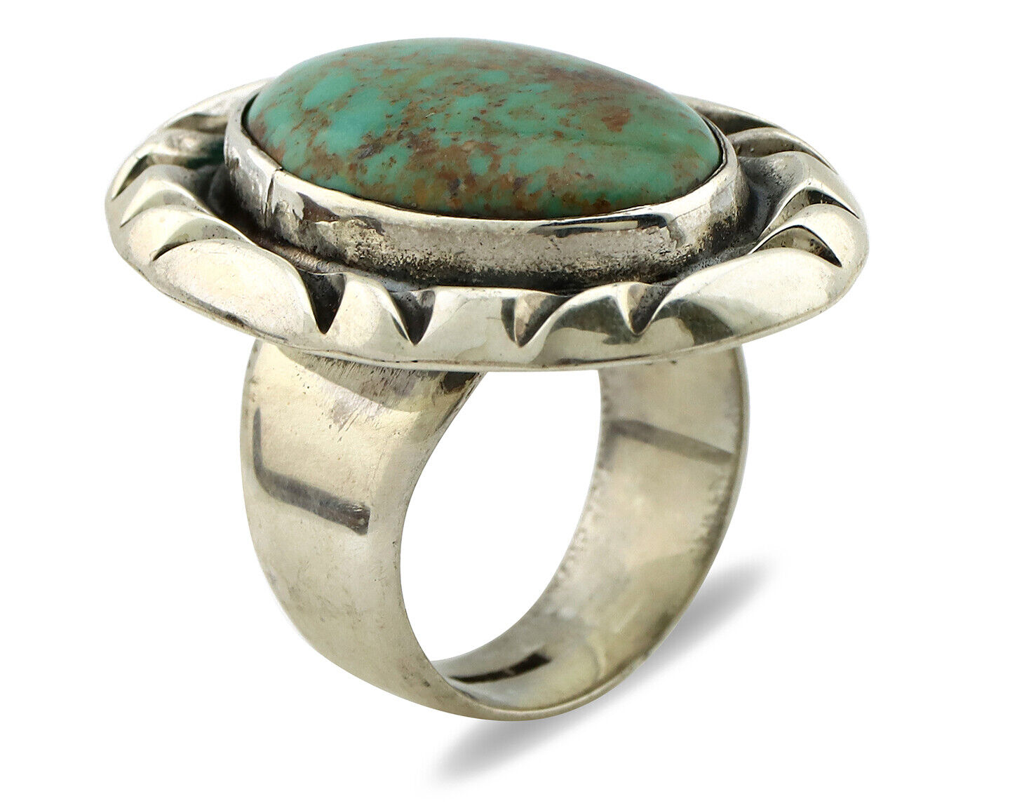 Navajo Ring 925 Silver Spiderweb Bisbee Turquoise Signed C Montoya C.80's