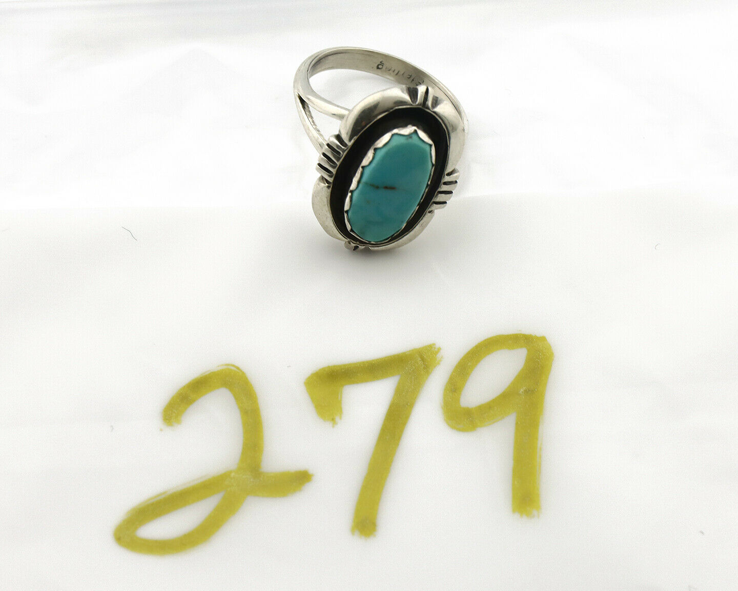 Navajo Ring .925 Silver Kingman Turquoise Handmade Native American Artist C.80's