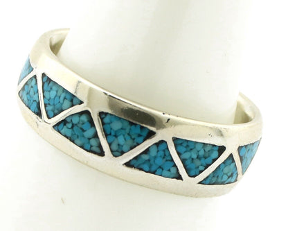 Navajo Chip Inlay Ring 925 Silver Sleeping Beauty Turquoise Artist Silver Cloud