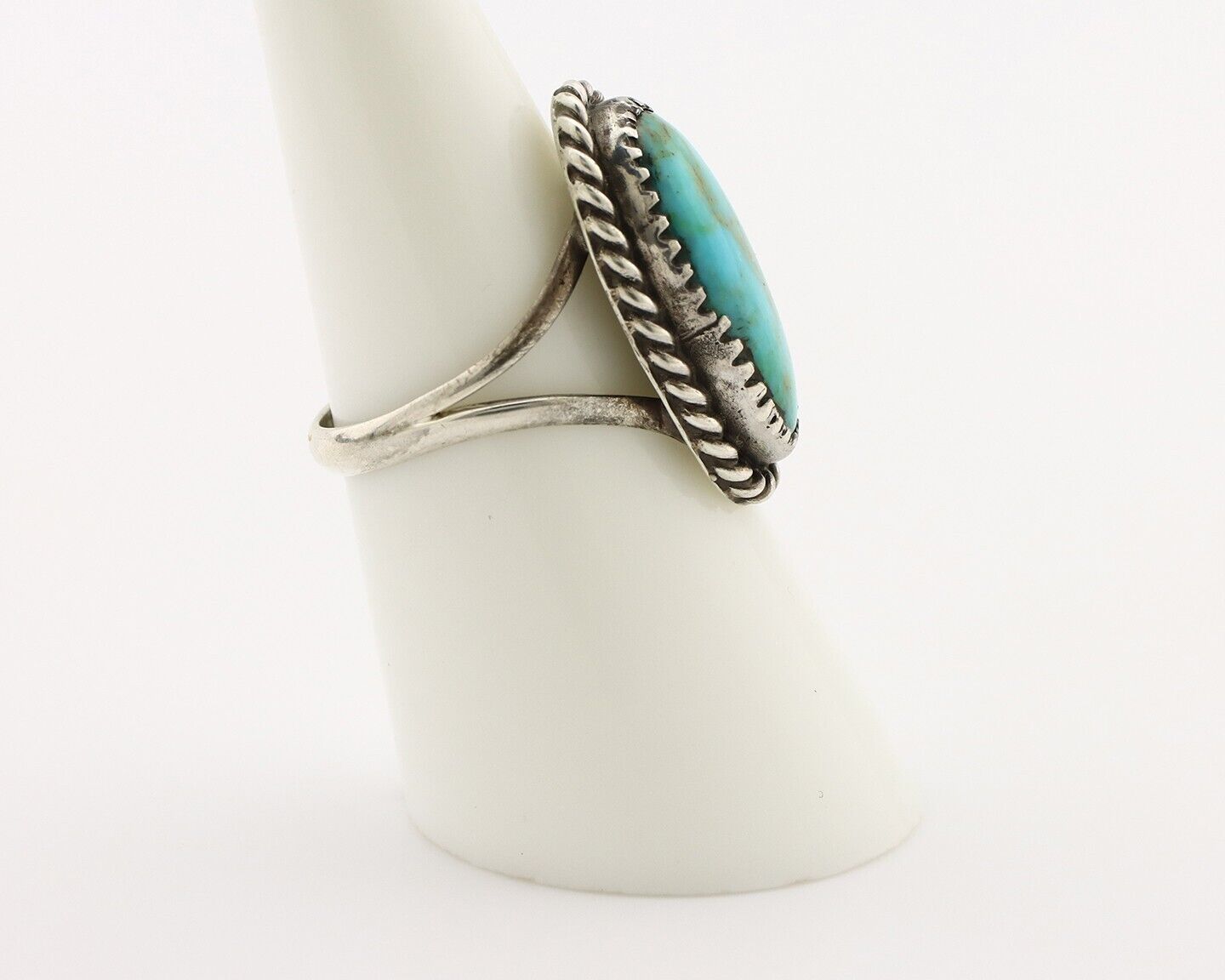 Navajo Handmade Ring 925 Silver Kingman Turquoise Artist Signed MC C.80's
