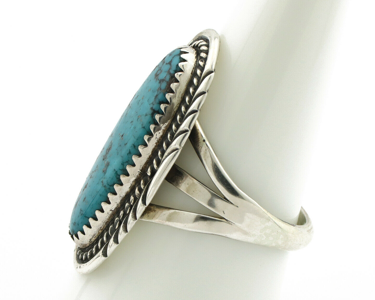 Navajo Ring .925 Silver Kingman Turquoise Native American Artist C.80's