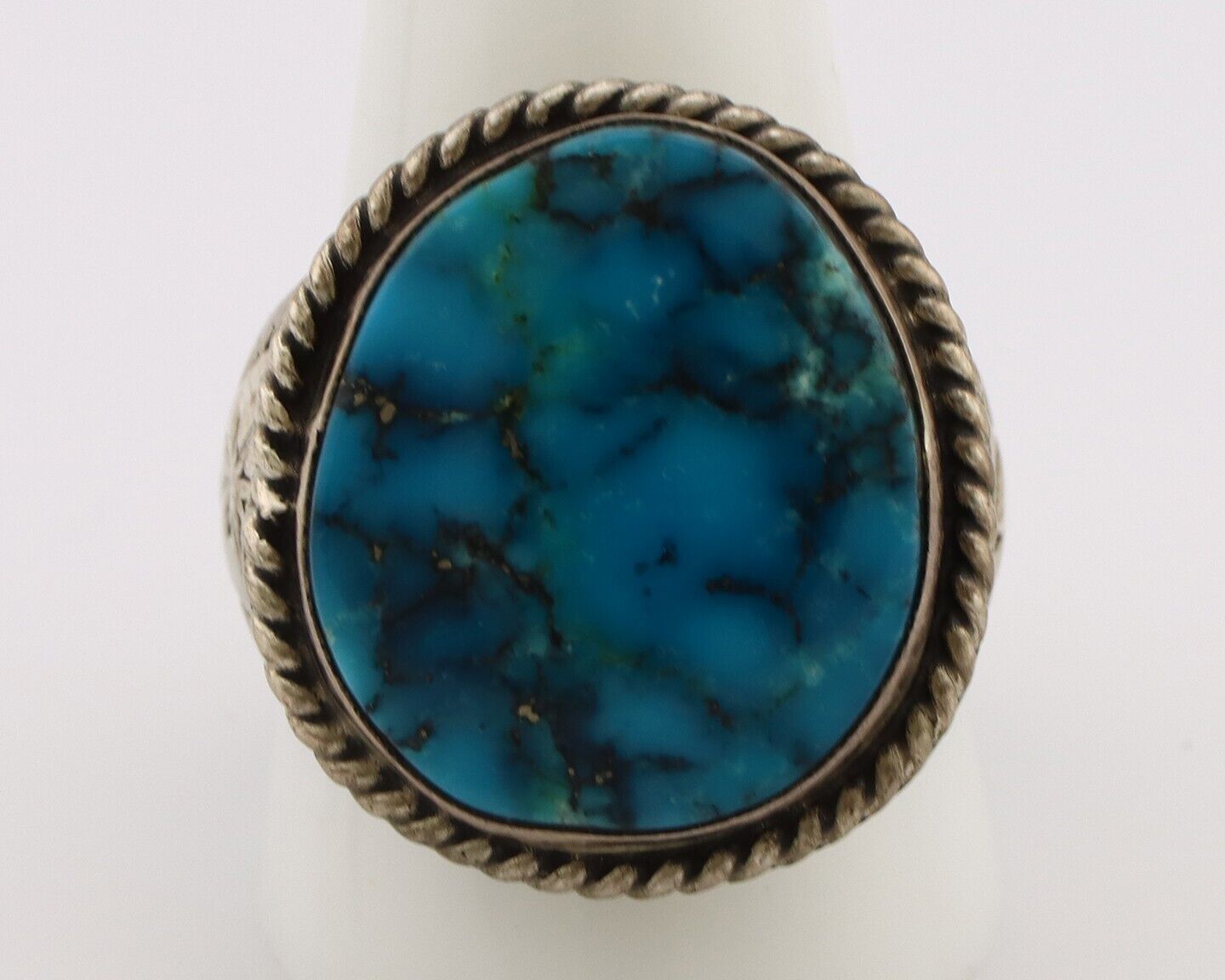 Navajo Ring .925 Silver Blue Spiderweb Turquoise Native American Artist C.80's