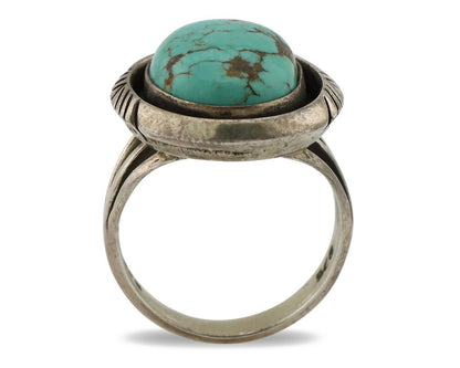 Navajo Handmade Ring 925 Silver Spiderweb Turquoise Signed Native Artist C.80's