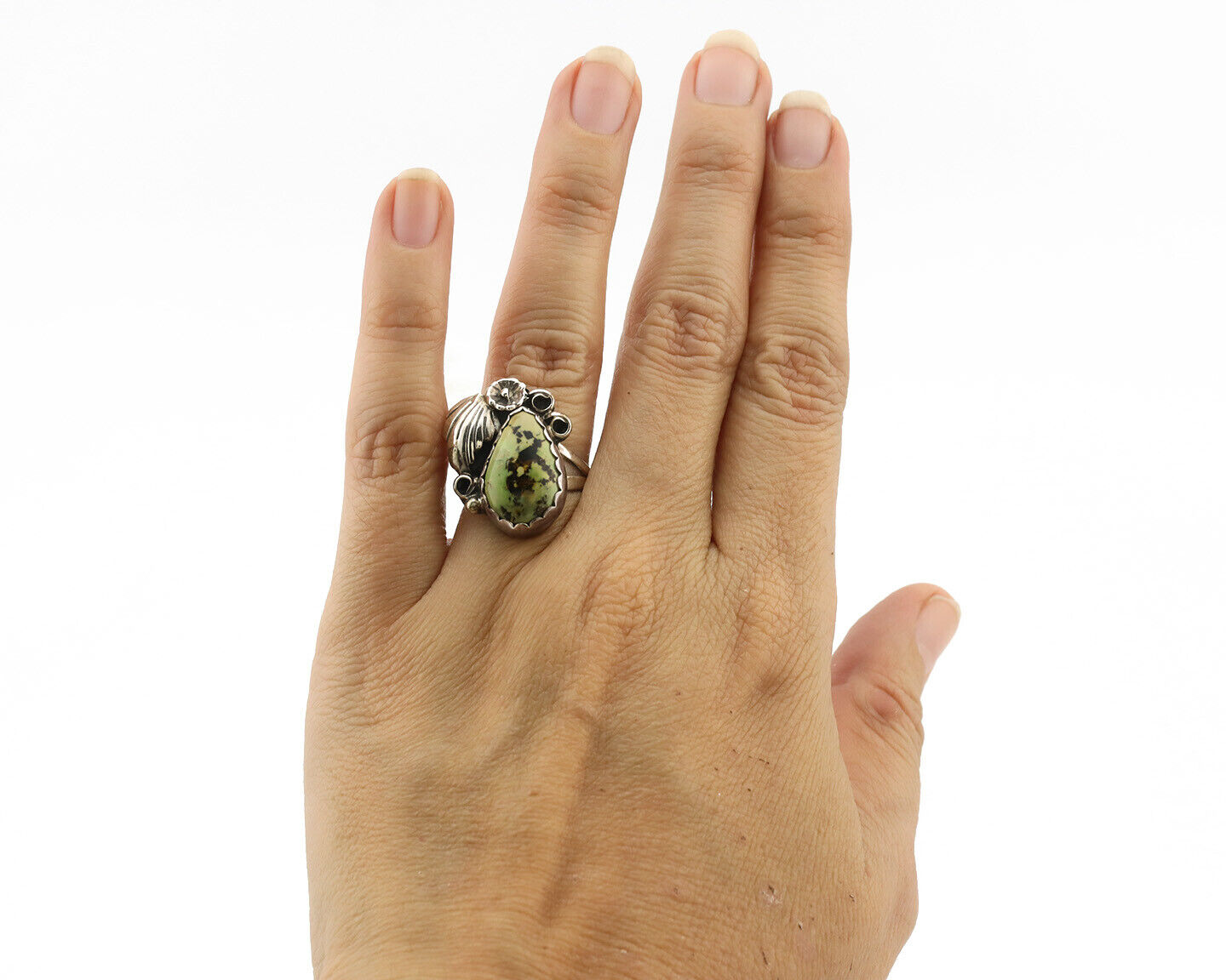 Navajo Ring .925 Silver Natural Turquoise Handmade Native American Artist C.80s