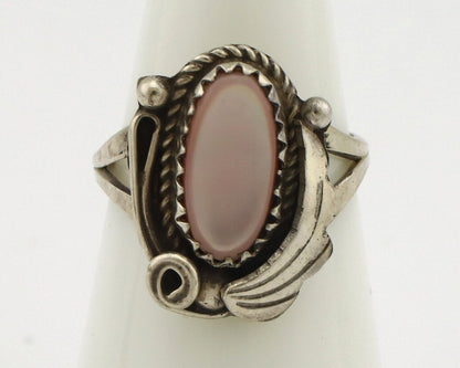 Navajo Ring .925 Silver Natural Pink Mussel Artist Signed Justin Morris C.80's