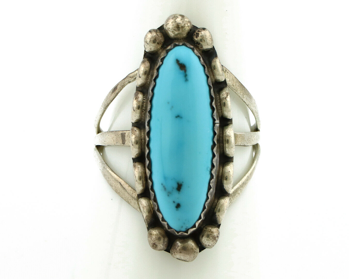 Navajo Ring .925 Silver Natural Blue Turquoise Artist Signed SC C.80's
