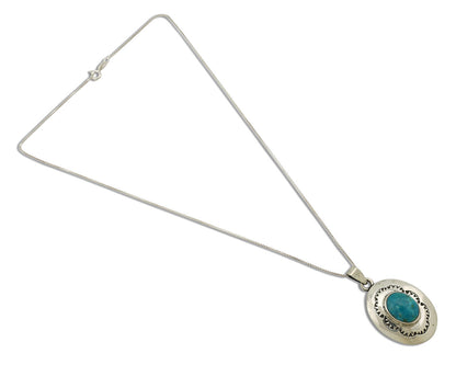 Navajo Necklace 925 Silver Blue Turquoise Hand Stamped Native Artist C.80's