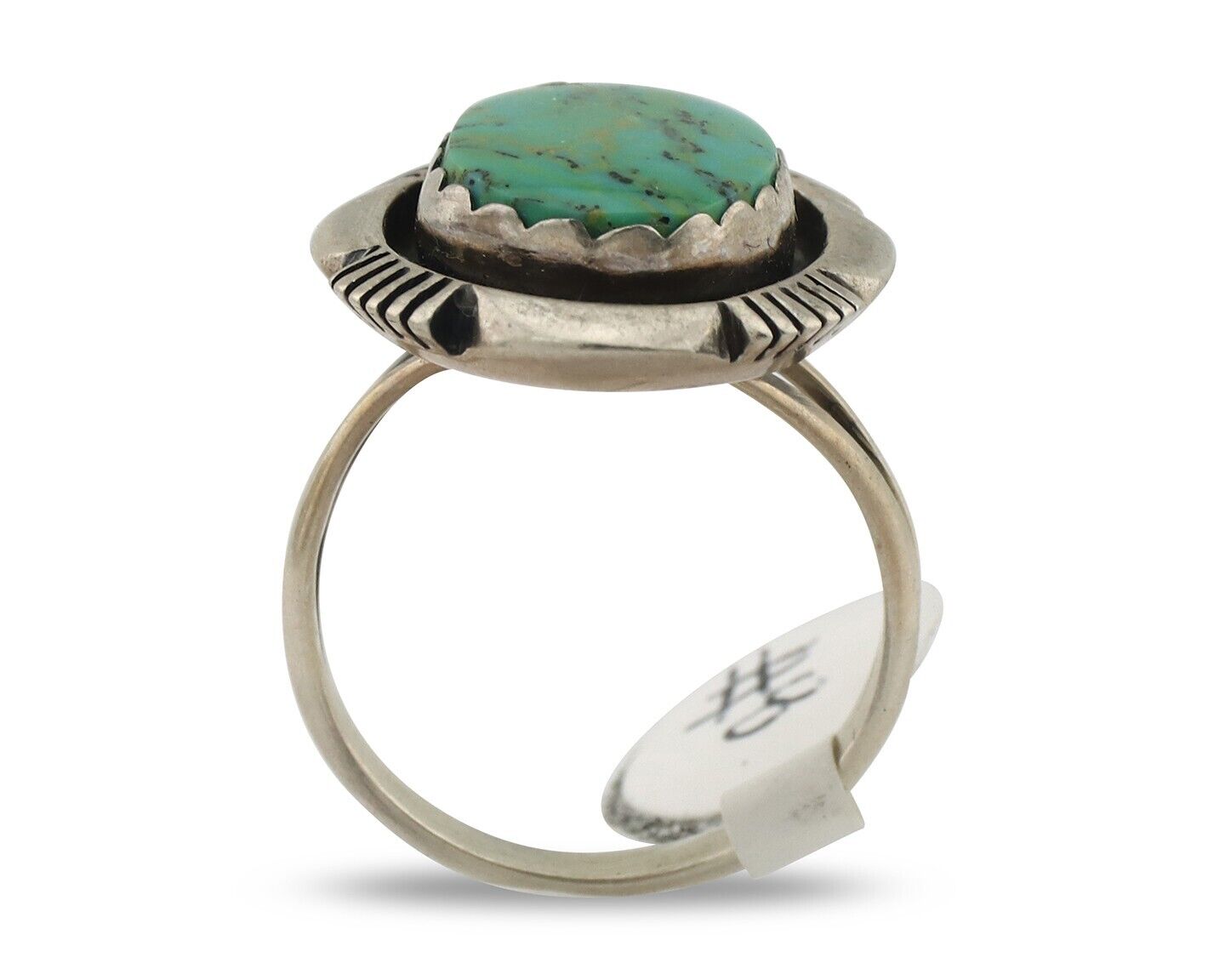 Navajo Ring .925 Silver Blue Gem Turquoise Artist Signed L.M. Nez C.80's