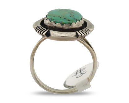 Navajo Ring .925 Silver Blue Gem Turquoise Artist Signed L.M. Nez C.80's