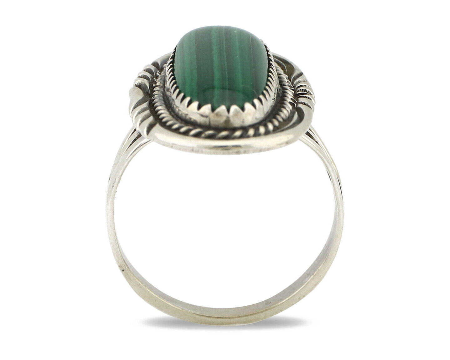Navajo Ring 925 Silver Natural Malachite Artist Signed William Denetdale C80s