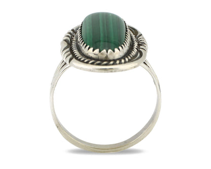 Navajo Ring 925 Silver Natural Malachite Artist Signed William Denetdale C80s