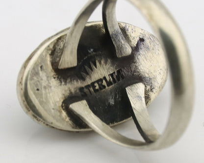 Navajo Ring .925 Silver Natural Mined Turquoise Native Artist Signed C.80's