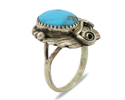 Navajo Ring .925 Silver Morenci Turquoise Artist Signed MC C.80's