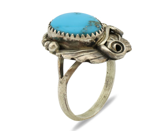 Navajo Ring .925 Silver Morenci Turquoise Artist Signed MC C.80's