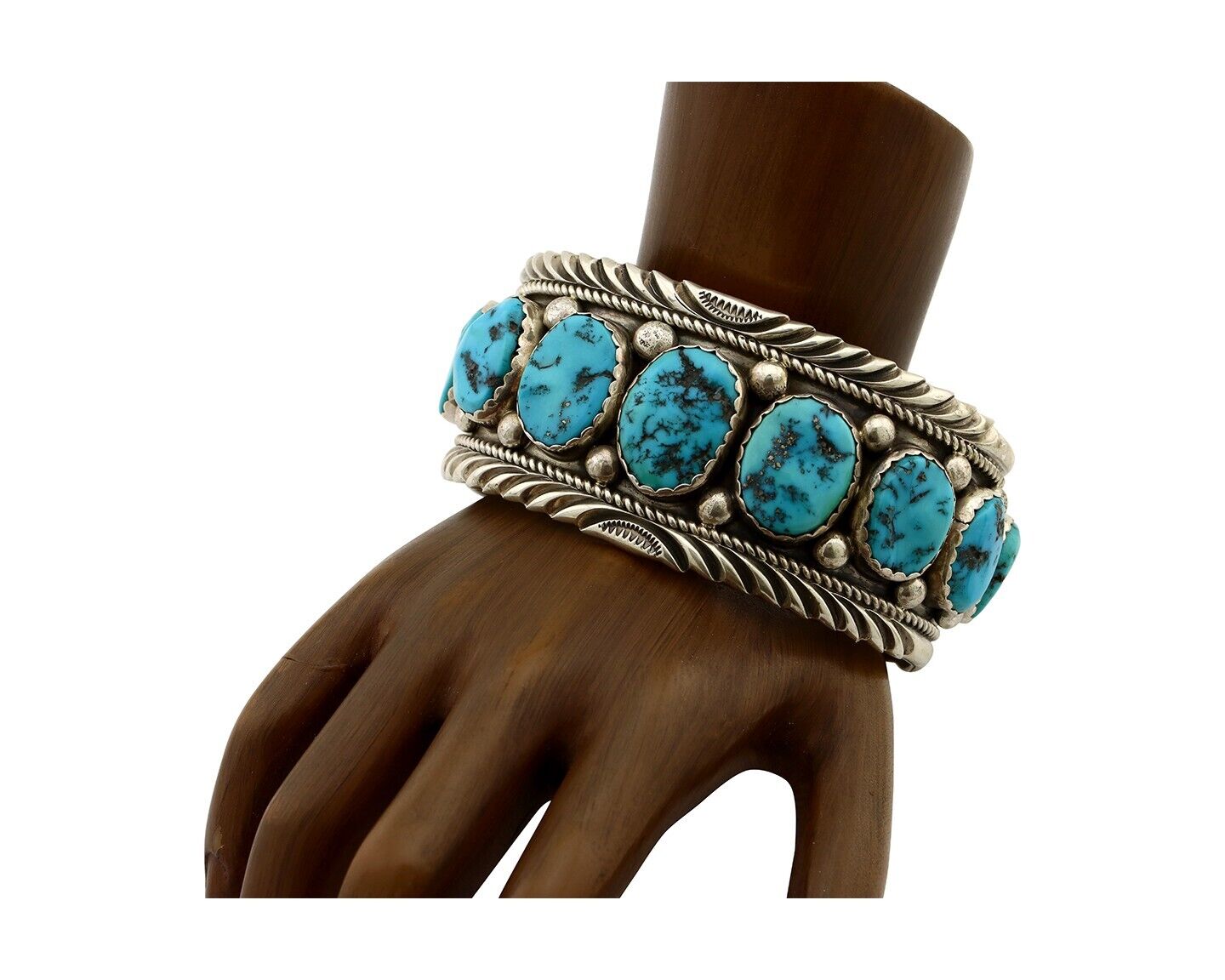 Navajo Link Bracelet .925 Silver Sleeping Beauty Turquoise Native Artist C.80's