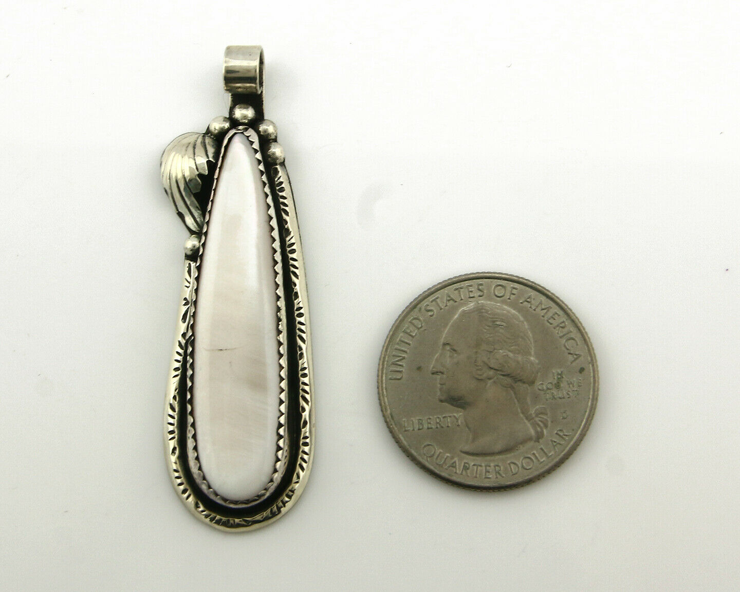 Navajo Pendant .925 Silver Real Natural Pink Mussel Signed Yazzie C.80's