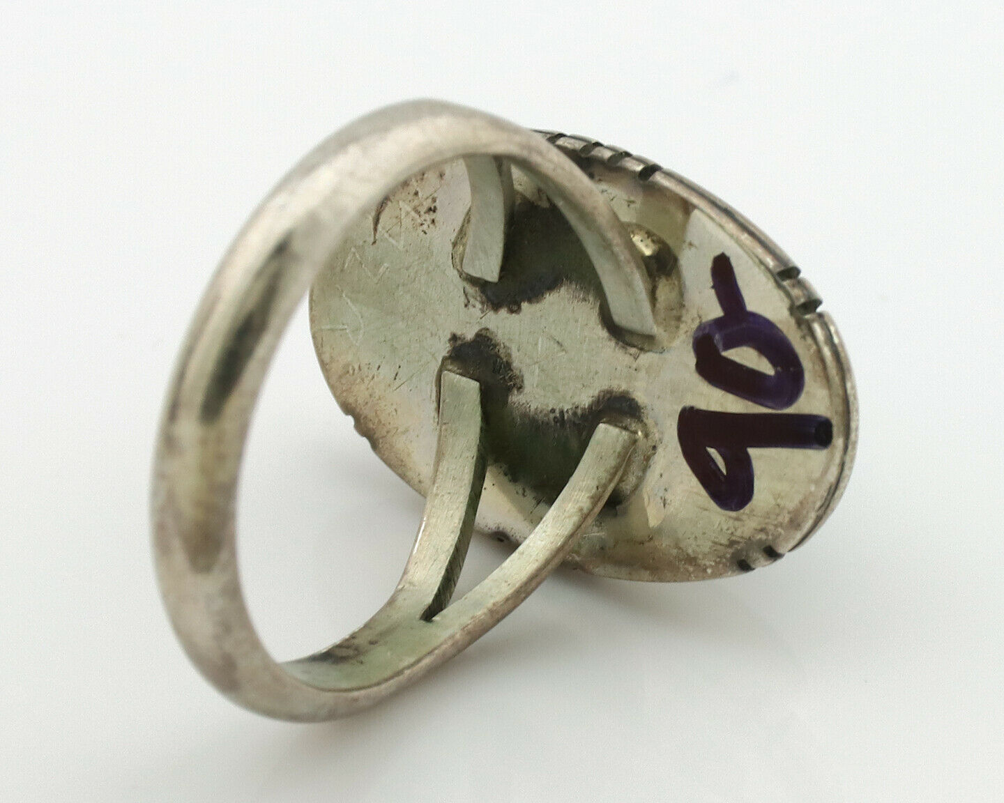 Navajo Ring .925 Silver Blue Turquoise Artist Signed B C.1980's